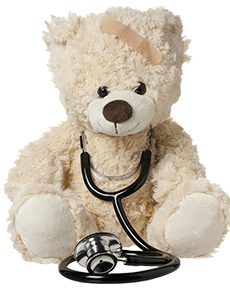 Teddy bear with stethoscope around his neck